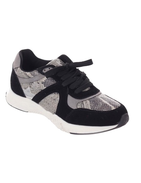 basket femme aspect serpent cuir et texture noire à lacets MELINDA