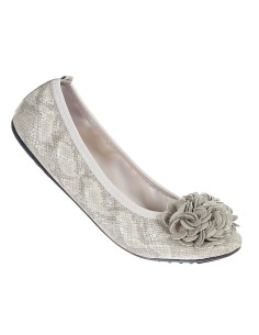 Ballerine souple simili cuir motif serpent beige à fleur MONCEAU