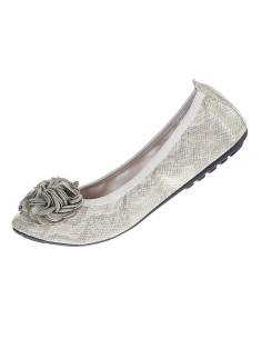 Ballerine souple simili cuir motif serpent beige à fleur MONCEAU 2