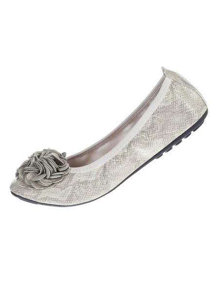Ballerine souple simili cuir motif serpent beige à fleur MONCEAU