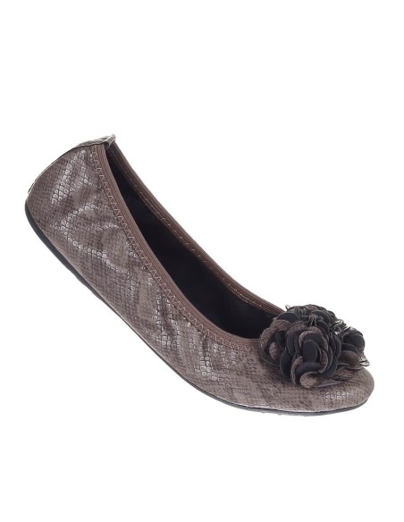 Ballerine beige foncé python femme simili cuir souple à fleur MONCEAU