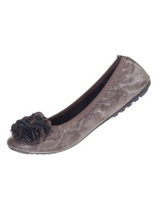 Ballerine beige foncé python femme simili cuir souple à fleur MONCEAU 2