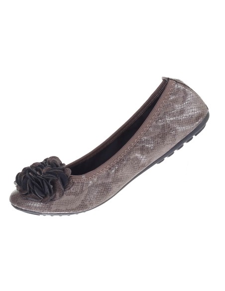 Ballerine beige foncé python femme simili cuir souple à fleur MONCEAU