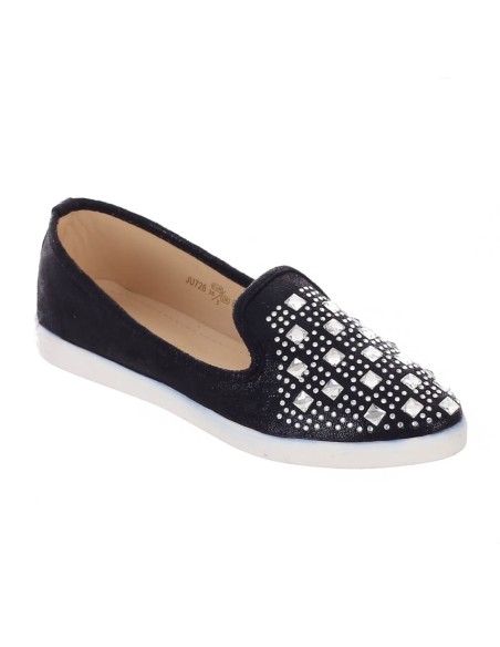 ballerine femme simili cuir brillant noir à perles CELINA