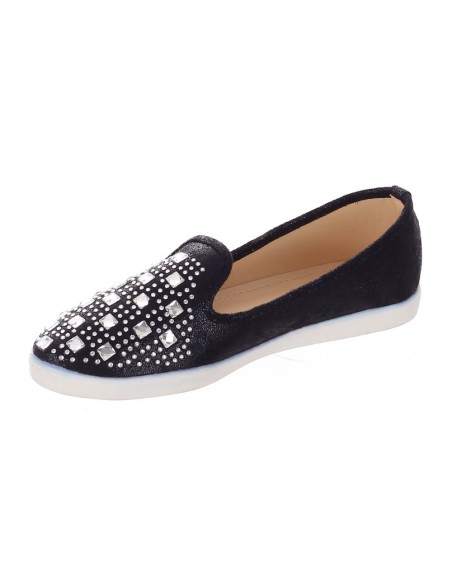 ballerine femme simili cuir brillant noir à perles CELINA