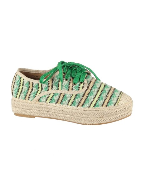 Basket femme compensées semelle corde à lacets vert SOPHIA