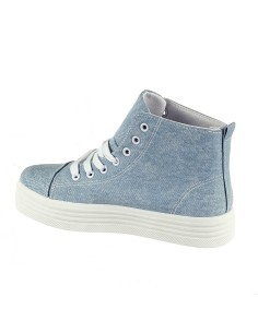 Basket femme compensée texture bleu clair à perle et lacets CLARA 2