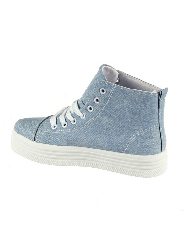 Basket femme compensée texture bleu clair à perle et lacets CLARA Basket femme compensée texture bleu clair à perle et lacets CLARA