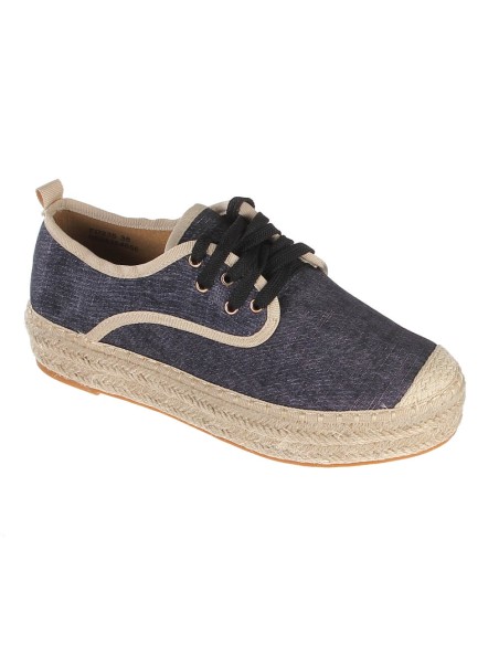 Ballerine femme matière textile compensée à lacets noir CANDICE