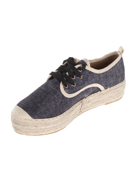 Ballerine femme matière textile compensée à lacets noir CANDICE