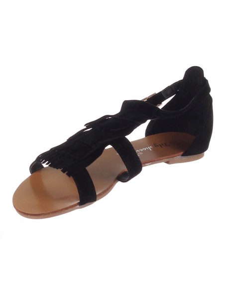 Sandales femme à franges noir Gisèle