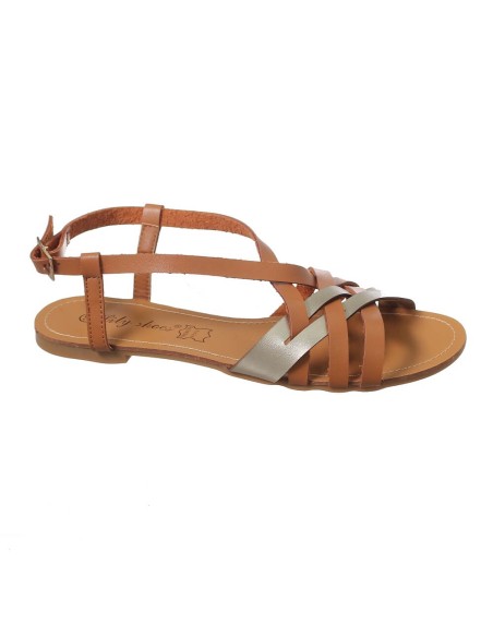Sandale partiate femme simili cuir camel ELISA