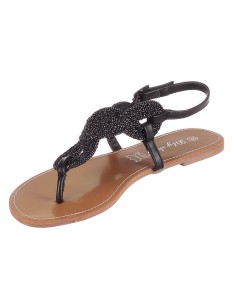 Sandale femme plate simili cuir et aspect corde noire à bride SABRINA 2