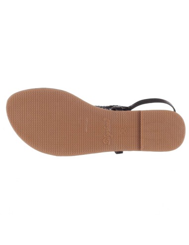 Sandale femme plate simili cuir et aspect corde noire à bride SABRINA Sandale femme plate simili cuir et aspect corde noire à bride SABRINA