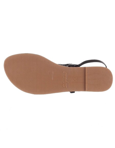 Sandale femme plate simili cuir et aspect corde noire à bride SABRINA