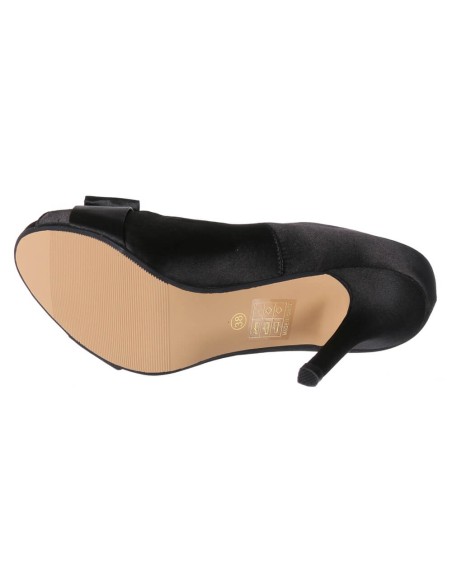 Escarpin femme simili cuir de soirée à talon en satin noir avec strass NELIA