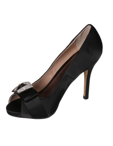 Escarpin femme simili cuir de soirée à talon en satin noir avec strass NELIA Escarpin femme simili cuir de soirée à talon en satin noir avec strass NELIA