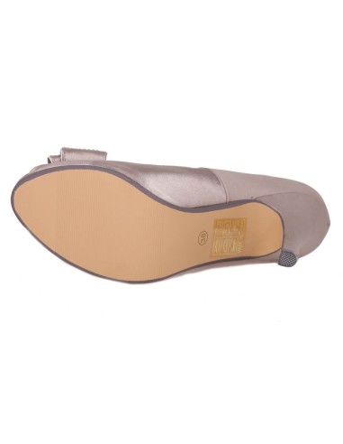 Escarpin femme de soirée satin  talon et nœud avec strass taupe VANIA Escarpin femme de soirée satin  talon et nœud avec strass taupe VANIA