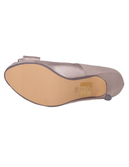 Escarpin femme de soirée satin  talon et nœud avec strass taupe VANIA