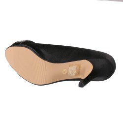 Escarpin femme simili cuiret  satin noir et strass à talon Olga 2