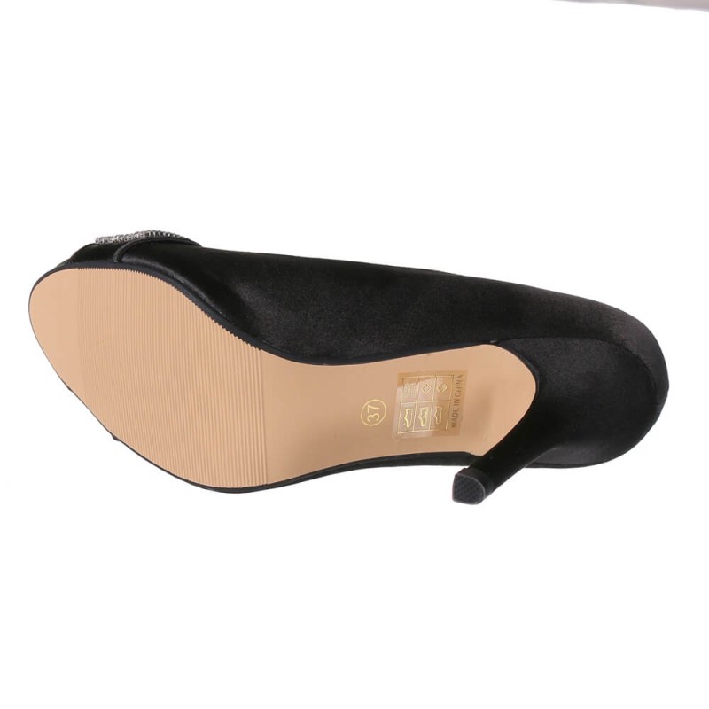 Escarpin femme simili cuiret  satin noir et strass à talon Olga Escarpin femme simili cuiret  satin noir et strass à talon Olga