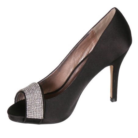 Escarpin femme simili cuiret  satin noir et strass à talon Olga