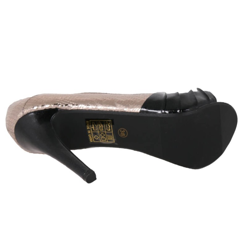 Escarpin femme simili cuir de soirée à talon noir et étan NERINA Escarpin femme simili cuir de soirée à talon noir et étan NERINA