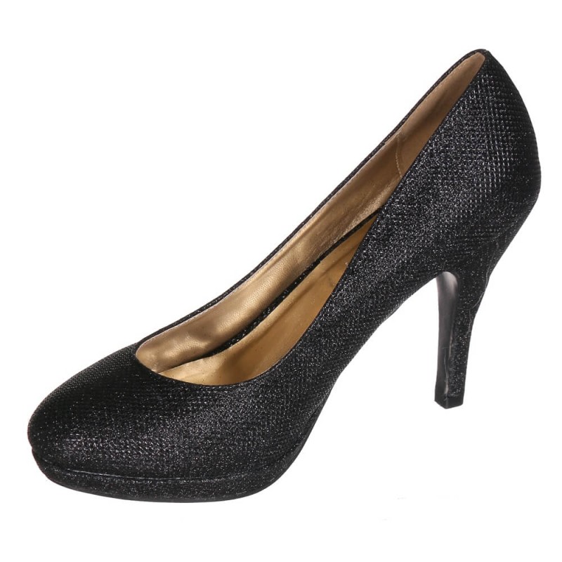 Escarpin femme de soirée simili cuir avec paillette noire SOFIA  Escarpin femme de soirée simili cuir avec paillette noire SOFIA