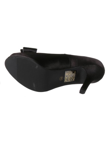 Escarpin de soirée cuir satin à talon et nœud avec strass noir VANIA Escarpin de soirée cuir satin à talon et nœud avec strass noir VANIA