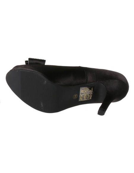 Escarpin de soirée cuir satin à talon et nœud avec strass noir VANIA