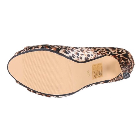 Chaussures escarpins de soirée satin à talon Léopard à strass NELIA