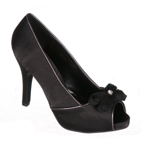 Escarpin femme simili cuir satin noir à talon pour soirée et fête VERA