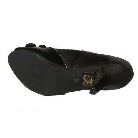Escarpin femme simili cuir satin noir à talon pour soirée et fête VERA