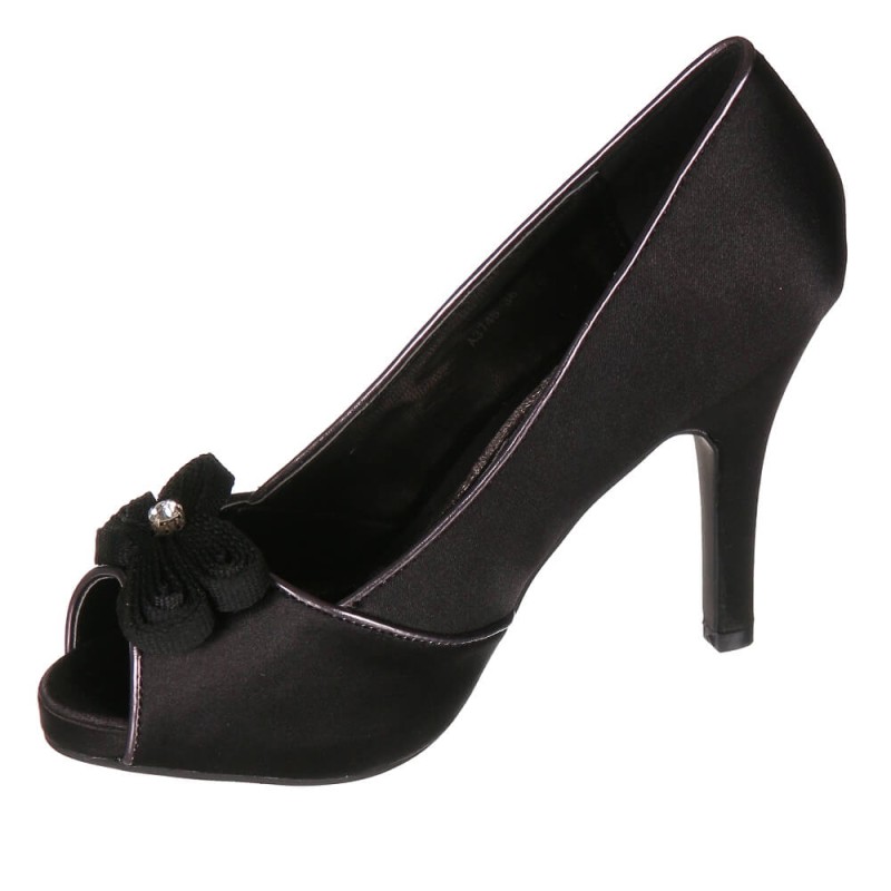 Escarpin femme simili cuir satin noir à talon pour soirée et fête VERA Escarpin femme simili cuir satin noir à talon pour soirée et fête VERA