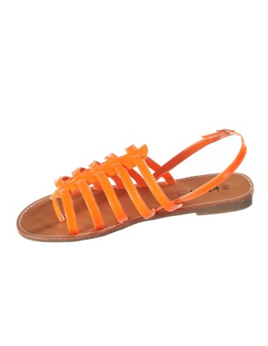 Sandales spartiates plates cuir à lanières orange CARINA Sandales spartiates plates cuir à lanières orange CARINA
