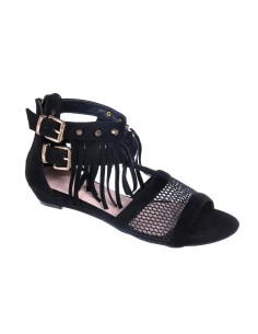 Sandale femme simili cuir compensée à franges noir LUCIA