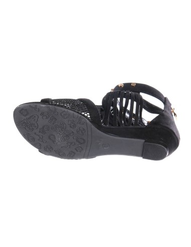 Sandale femme simili cuir compensée à franges noir LUCIA Sandale femme simili cuir compensée à franges noir LUCIA