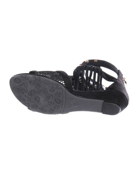 Sandale femme simili cuir compensée à franges noir LUCIA