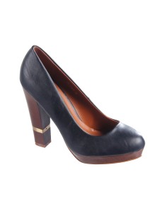 Escarpin femme simili cuir noir à talon marron LYDIA