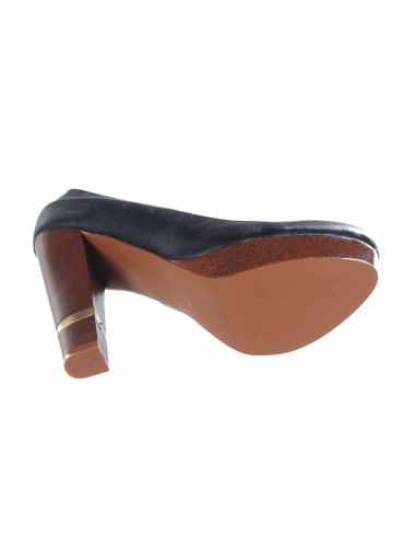 Escarpin femme simili cuir noir à talon marron LYDIA  Escarpin femme simili cuir noir à talon marron LYDIA
