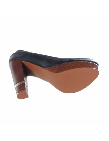 Escarpin femme simili cuir noir à talon marron LYDIA 