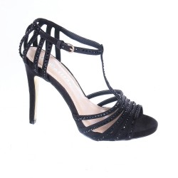 Escarpin de soirée femme matière suédine à strass de fantaisie et haut talon noir Marly