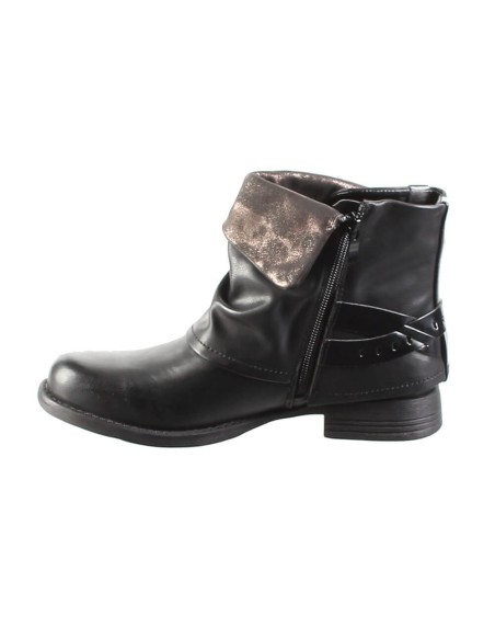 Bottine confortable femme à boucle et clous cuir mat noire CATALINA