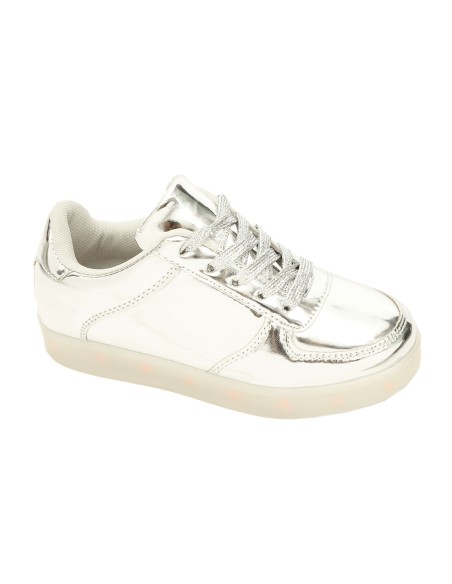 Baskets enfant unisexe argentés LED