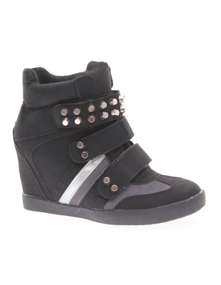 ORLANDO khaki studded women's wedge trainer with scratch closure