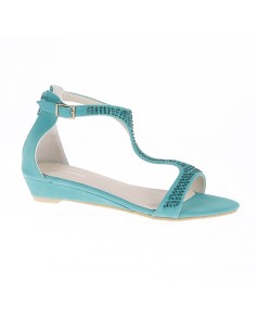 Sandale femme simili cuir compensée à strass vert Olivia  2