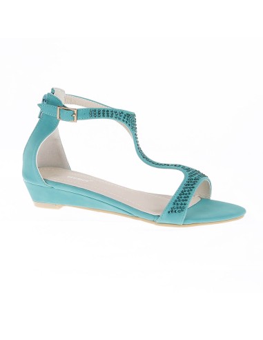 Sandale femme simili cuir compensée à strass vert Olivia  Sandale femme simili cuir compensée à strass vert Olivia