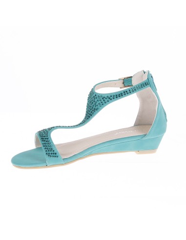 Sandale femme simili cuir compensée à strass vert Olivia  Sandale femme simili cuir compensée à strass vert Olivia