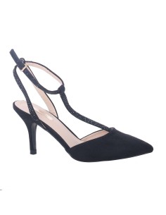 DALLY black suede look stiletto heel court shoe with strass