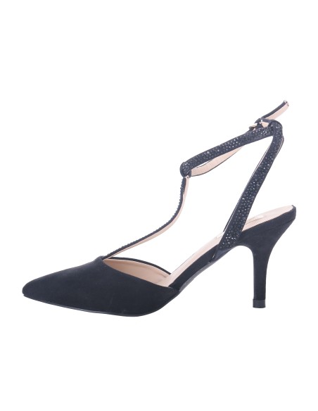 DALLY black suede look stiletto heel court shoe with strass
